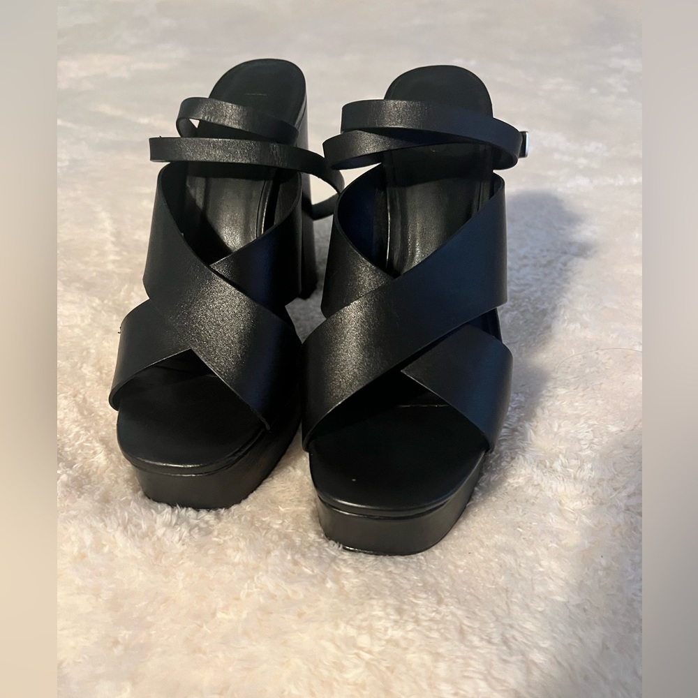 M4DE Chunky Platform Strappy Black Leather Sandals